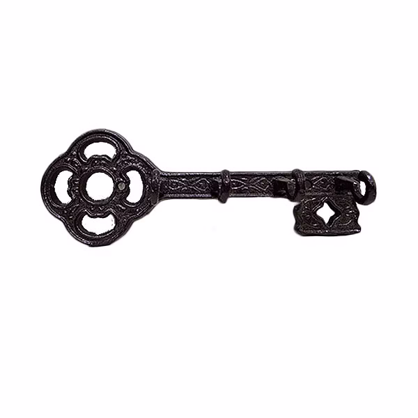 Key Shape Wall Mounted Metal Key Holder - 4 Hooks