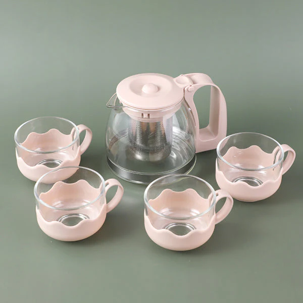 Premium Light Luxury Pink Glass Teapot Set