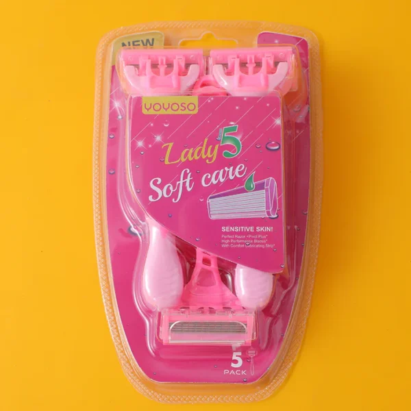 Stainless Steel Women’s Razor – 5-Layer Blade, Pink Handle, 5-Piece Set
