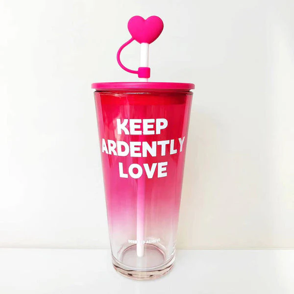 Heart Straw Glass Cup – 600ml | Cute & Practical
