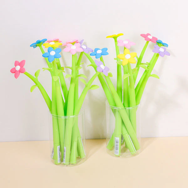 20071 Black Silicone Pen with Flower Top & Shake Design