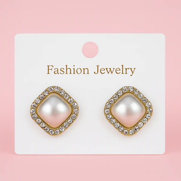 Square Frame Earrings with Lustrous Pearls