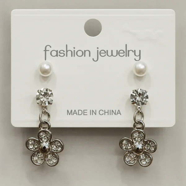 Elegant Diamond Pearl Studs – 2-Pair Collection, Model 37