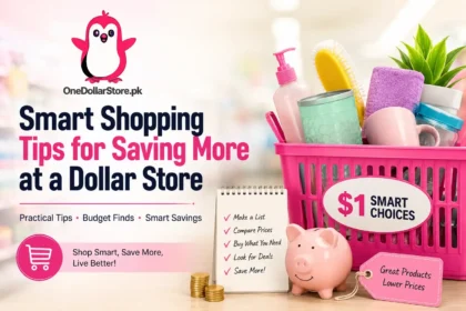 Smart shopping tips featured image showing affordable household products, savings ideas, and budget shopping from an online dollar store in Pakistan